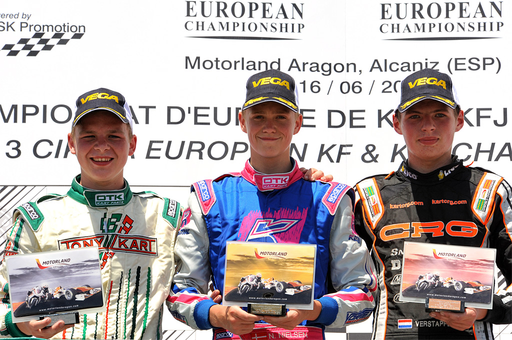 Fra venstre: Christian Sørensen - Nicklas Nielsen - Max Verstappen
(Foto: CIK / KSP )